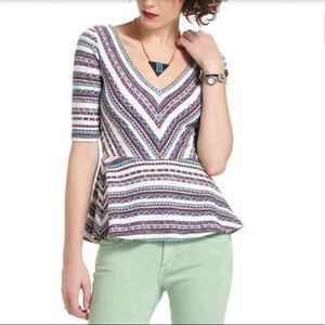 EUC Anthro | Deletta Striped V-Neck Peplum Top